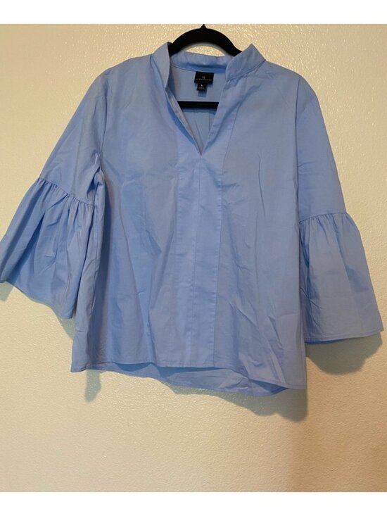 Tops - Light Blue Blouse with Bell Sleeves